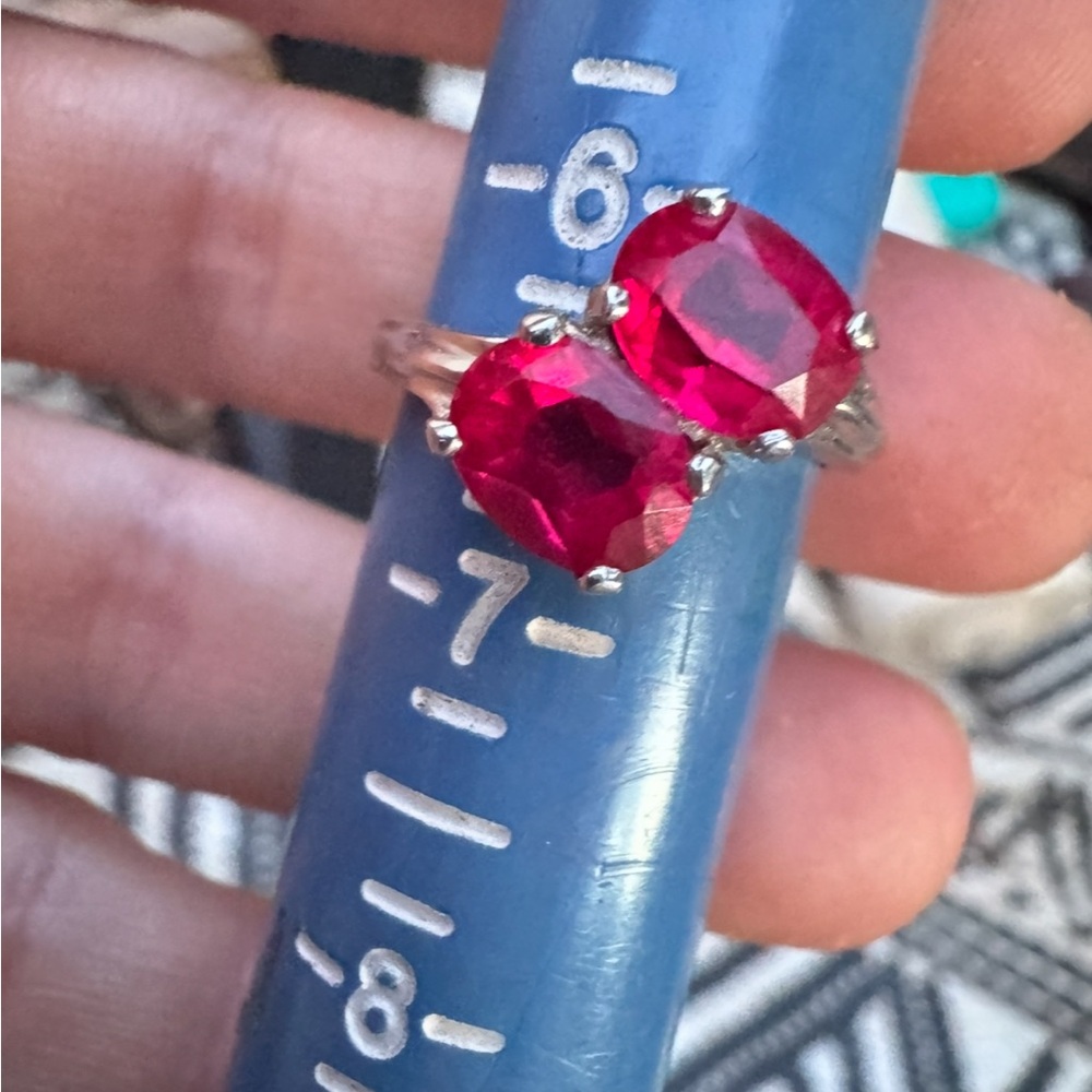 Vintage Nissan Ruby 10K Double Oval Gemstone Ring - Picture 7 of 12